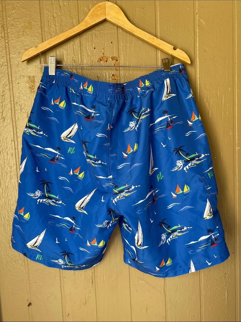 Polo by Ralph Lauren Blue Nautical Sailboat Swim Trunk Shorts in Blue Size L